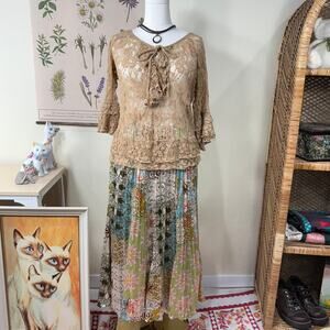 90s Y2k Sheer Lace Ruffle Top Fairy Grunge Forest Nymphette Romantic Coquette XL